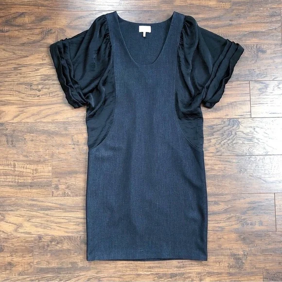 2Love Tony Cohen • black sheath dress pleated silk sleeves draped designer lbd - Picture 2 of 7